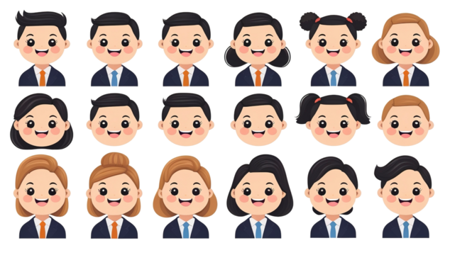 Cartoon businessman face with glasses and tie, cute style, transparent background. - Powered by Adobe