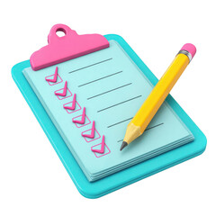 Checklist clipboard with pencil symbolizing task completion and productivity isolated on transparent background