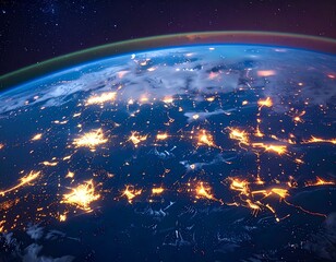 夜の地球に昇る太陽：新たな始まりの瞬間