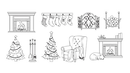 Charming hand-drawn christmas scene elements perfect for festive holiday decorations and designs silhouette