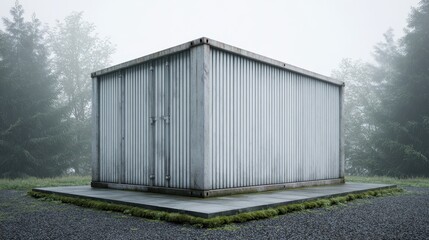 Obraz premium Isolated Metallic Container in Foggy Natural Environment