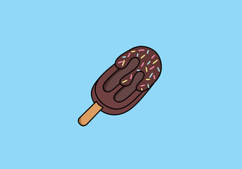 Sweet ice cream on a stick. Cartoon vector illustration.