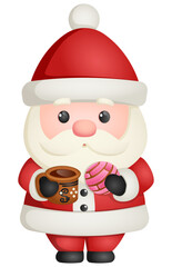 Cute Chibi Santa Claus Illustration with Mexican Concha Bread and Champurrado Hot Chocolate Mug for Christmas Holiday