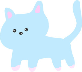 Cute Blue Cat Character Illustration – Hand Drawn Pastel Kitten Cartoon Clipart PNG
