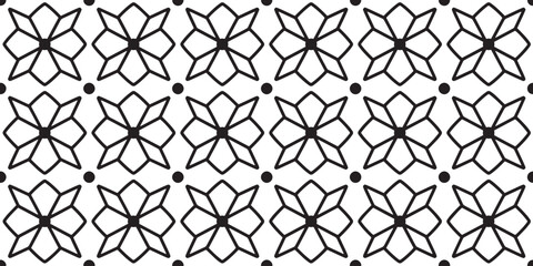 Geometric Abstract Decorative Floral monochrome seamless Pattern.