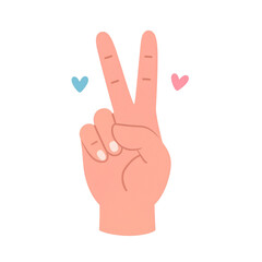 Peace Sign Gesture A Hand Displaying Victory and Tranquility with Cute Hearts