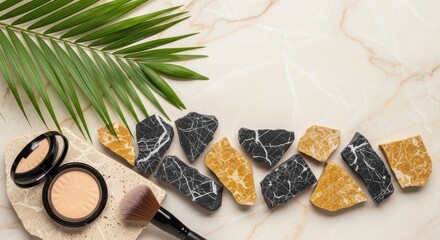 Natural Beauty Elements Makeup and Tropical Leaf Arrangement