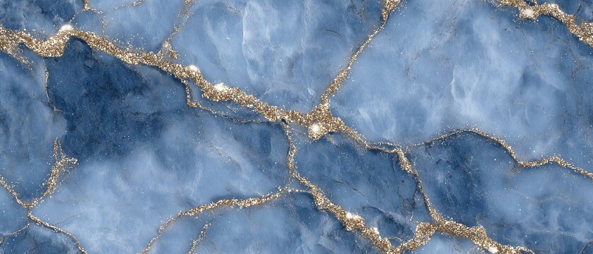 Seamless blue gold background, marble texture, tileable pattern, natural stone, golden veins - elegant, calming, and soft pigeon blue aesthetic.
