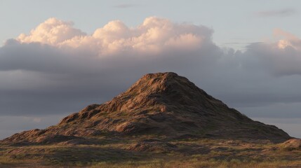 Majestic Rocky Hill Under Dramatic Cloudy Sky at Dusk