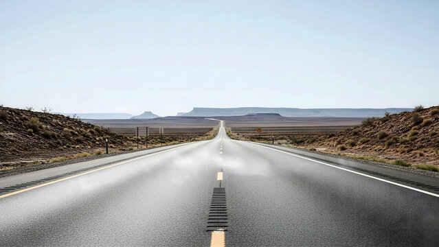 Inspiring road trip into the desert landscape offering freedom and open spaces, ideal for travel blogs, automotive ads, and motivational content