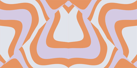 A mesmerizing symmetrical pattern featuring flowing wavy lines in soft orange and lavender hues against a pale background creating a retro aesthetic.