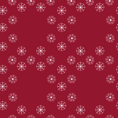 A seamless Christmas and New Year's pattern with snowflakes on a red background. Perfect for packaging and greeting cards, prints, banners, and posters. Winter elements on a red background