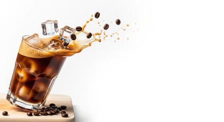 Refreshing Iced Coffee Splash with Beans and Ice Cubes