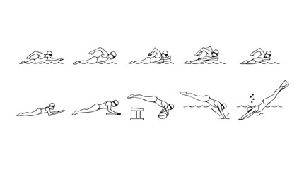 Sequential illustrations of a diver's dive progression from start to entry silhouette