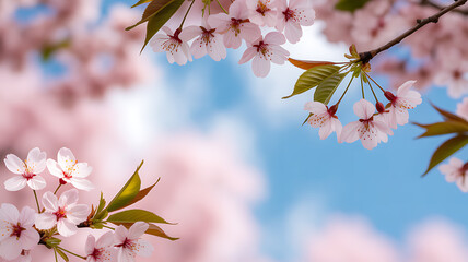Cherry blossoms in full bloom against a clear blue sky
