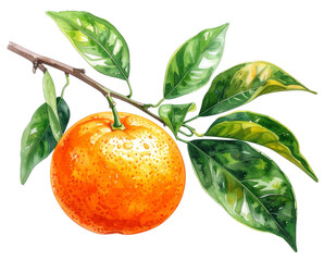 蜜柑の枝の水彩イラスト