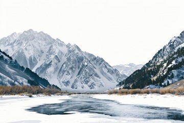 Snow-dusted mountains landscape scenery natural nature.
