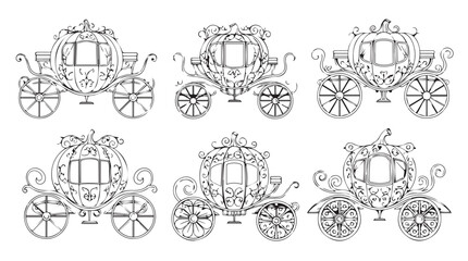 Obraz premium Ornate vintage carriages collection royalty free majestic transport design elements silhouette
