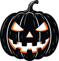 spooky halloween jack o lantern pumpkin face illustration with glowing eyes and carved scary smile