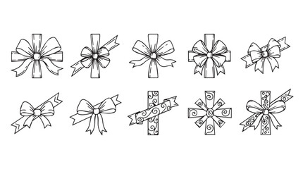 Collection of hand-drawn bows festive decorations for gifts and celebrations artistic elements silhouette