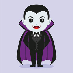 Cute vampire cartoon illustration character posing smiling while showing his fangs