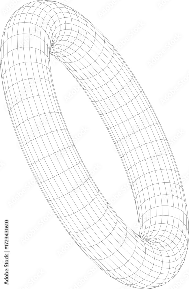 Wall mural abstract three dimensional torus wireframe shape. futuristic geometric design element. vector