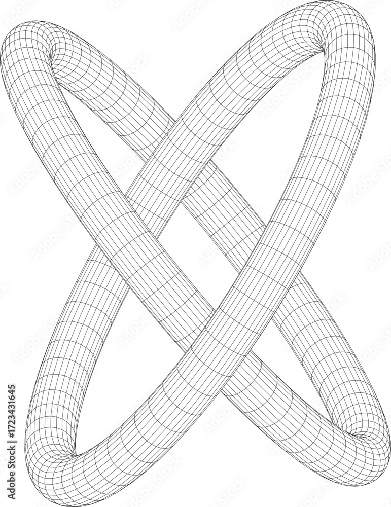Wall mural abstract three dimensional torus wireframe shape. futuristic geometric design element. vector