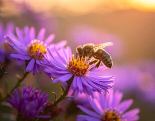Abeja polinizando flor morada