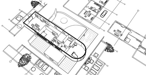 cottage planning sketch 3d illustration	
