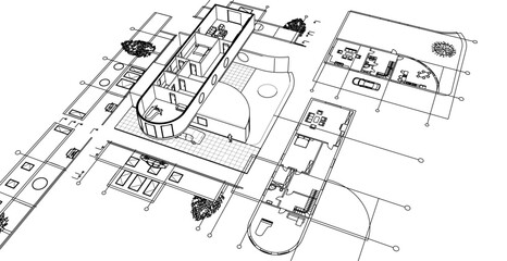 cottage planning sketch 3d illustration	
