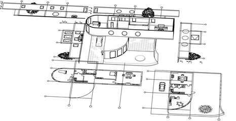cottage planning sketch 3d illustration	
