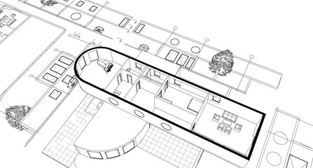 cottage planning sketch 3d illustration	
