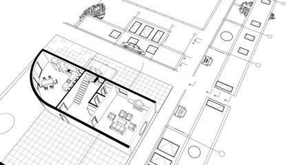 cottage planning sketch 3d illustration	
