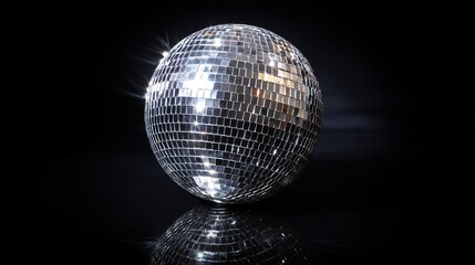 disco. Shiny disco ball reflecting sparkling lights against a dark backdrop, creating a festive atmosphere. lifestyle magazines.