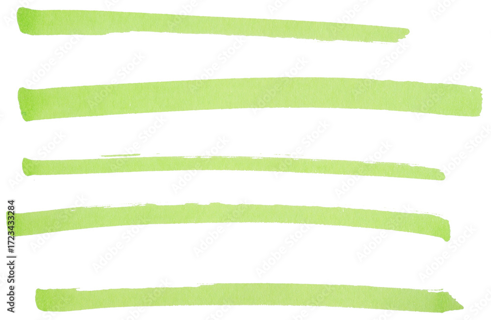 Poster hand drawn green marker brush strokes set, abstract ink lines collection for underline, highlight, t