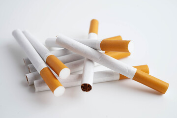 Cigarette, roll tobacco in paper with filter tube, No smoking.