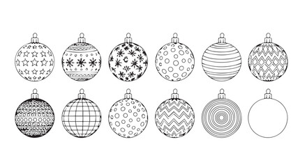 Collection of hand-drawn vintage christmas ornaments with intricate patterns festive decorations silhouette