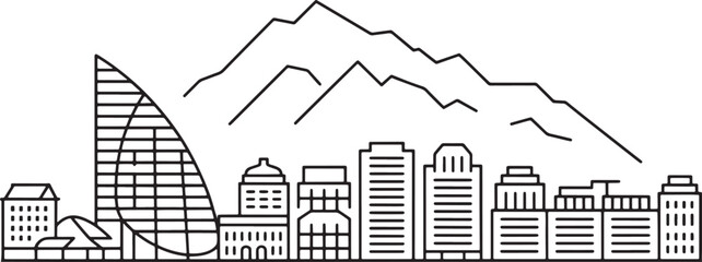 Obraz premium Cityscape Line Outline Drawing Salt Lake City Utah Skyline Vector Silhouette