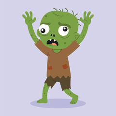 cute zombie cartoon character posing raising hands to the sky