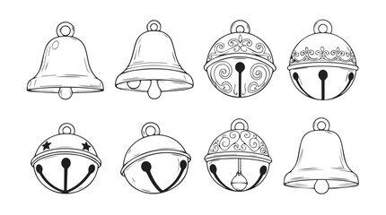 Collection of festive hand drawn christmas bells and jingle bells for holiday decor silhouette