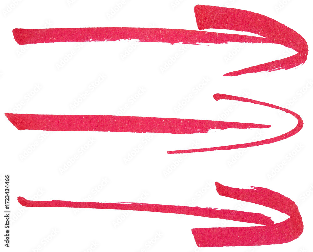 Aufkleber hand drawn red arrow sketch with marker brush stroke, abstract ink pointer symbol for direction, bus