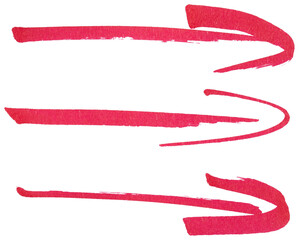 Hand drawn red arrow sketch with marker brush stroke, abstract ink pointer symbol for direction, business design, doodle icon, simple isolated sign element on transparent background