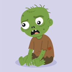 cute zombie cartoon character posing resting sitting on the ground
