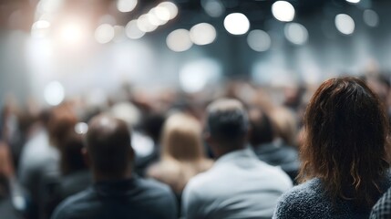 Naklejka premium Audience at a brightly lit business conference or seminar event