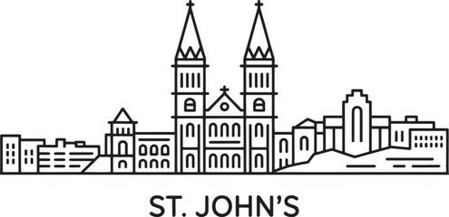 St. John's City Skyline Vector Silhouette Minimalist Cityscape Outline Travel Canadian Building