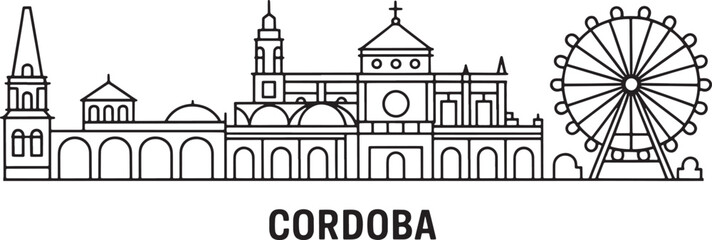 Cordoba Skyline Line Art Vector Illustration, City Silhouette Cordoba, Spain