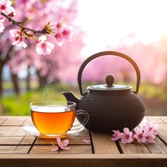 Cherry blossoms and tea