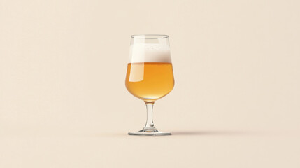 Frosty glass of fresh light beer with bubble froth isolated on a cream background. 3D rendering concept of drinking alcohol on holidays, Oktoberfest. IPA beer.