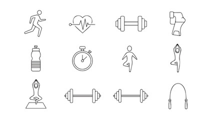 Hand drawn fitness icons collection for health and wellness silhouette