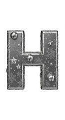 Metallic letter H with snowflake, star, and ornament patterns, festive and decorative, suitable for winter holiday design, isolated on white background